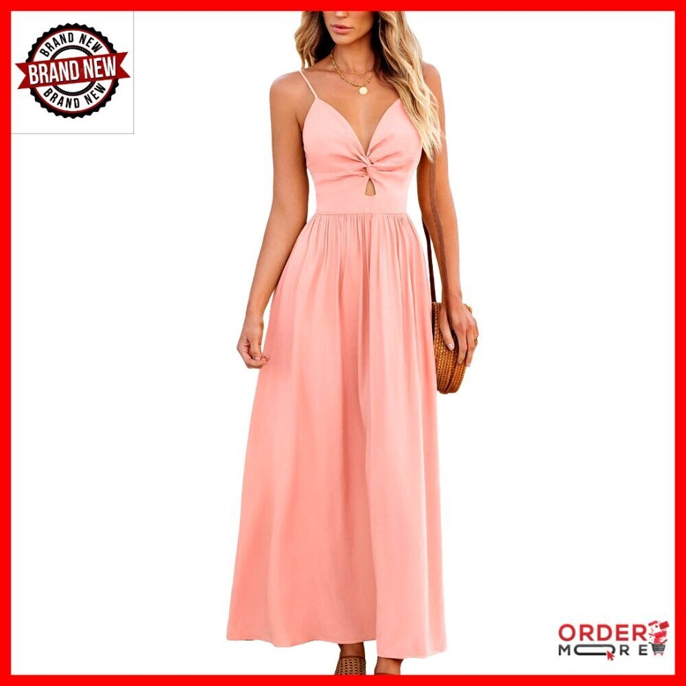 Sleeveless V Neck Maxi Dress Cutout Spaghetti Straps Formal Elegant Summer